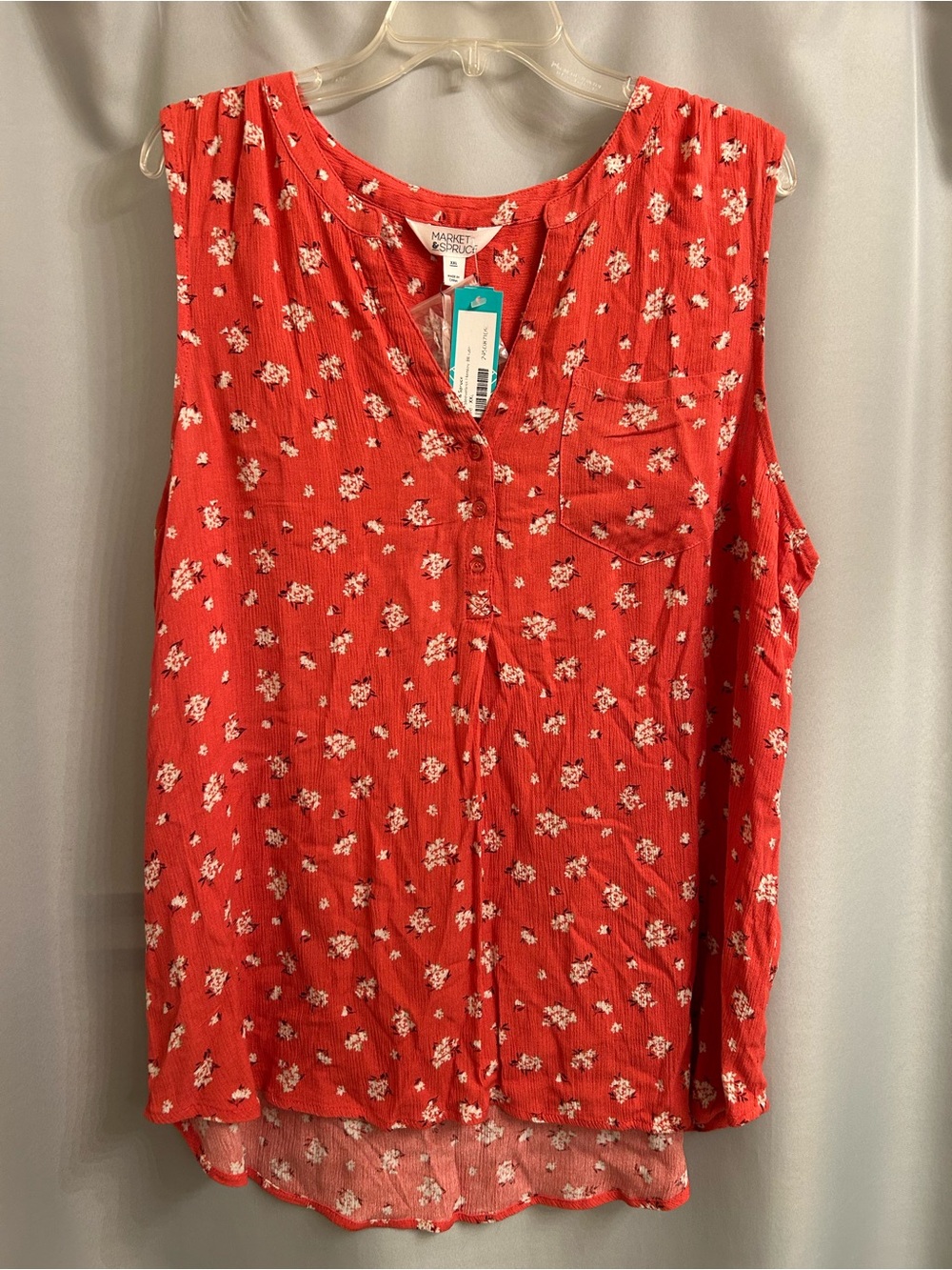 Market & Spruce Coral Red Floral Sleeveless Top